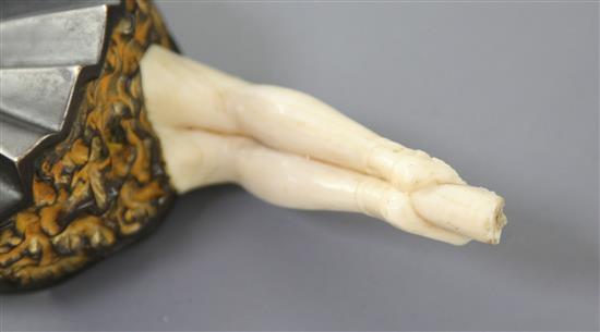 Pierre Laurel (1892-1962). An Art Deco bronze and ivory figure of a semi-nude dancer, height overall 11.25in., ivory broken at the base